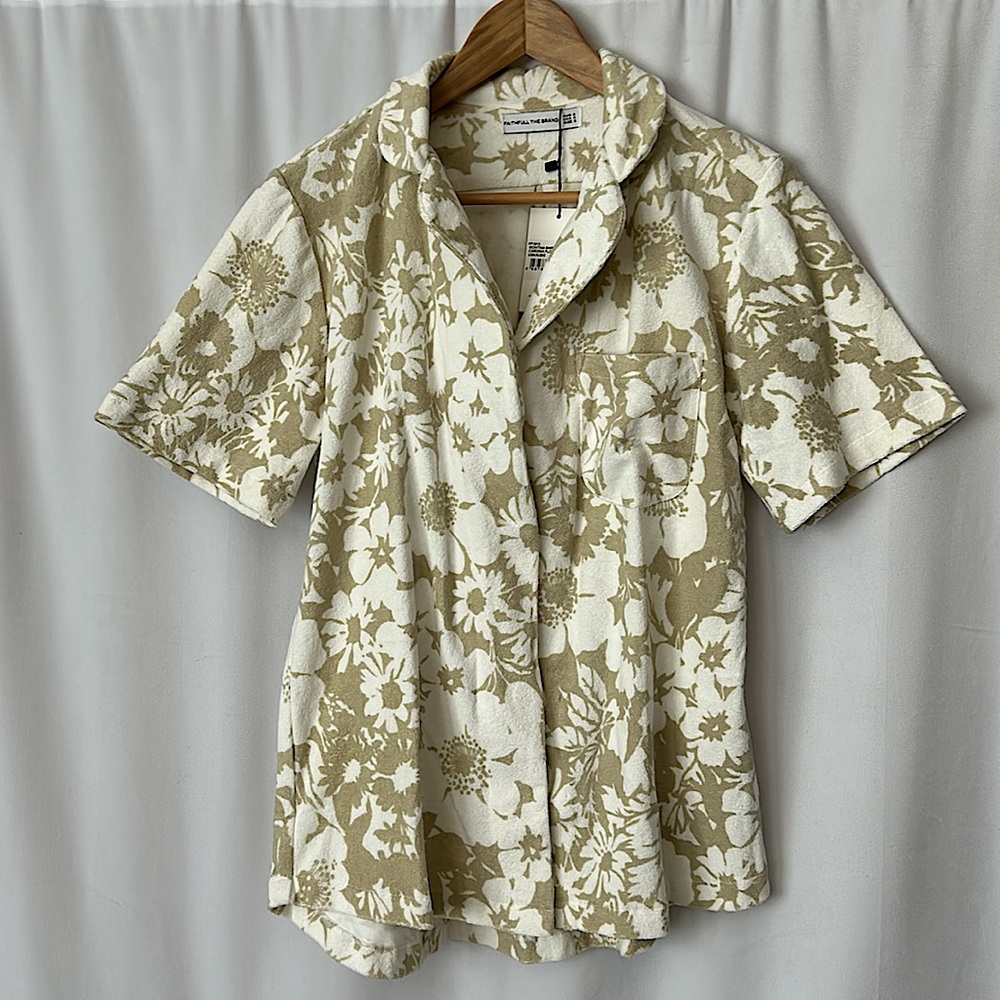 Faithfull The Brand NWT Montina Caronia Floral Sand Short Sleeve Shirt **Sz 4** - Picture 6 of 9